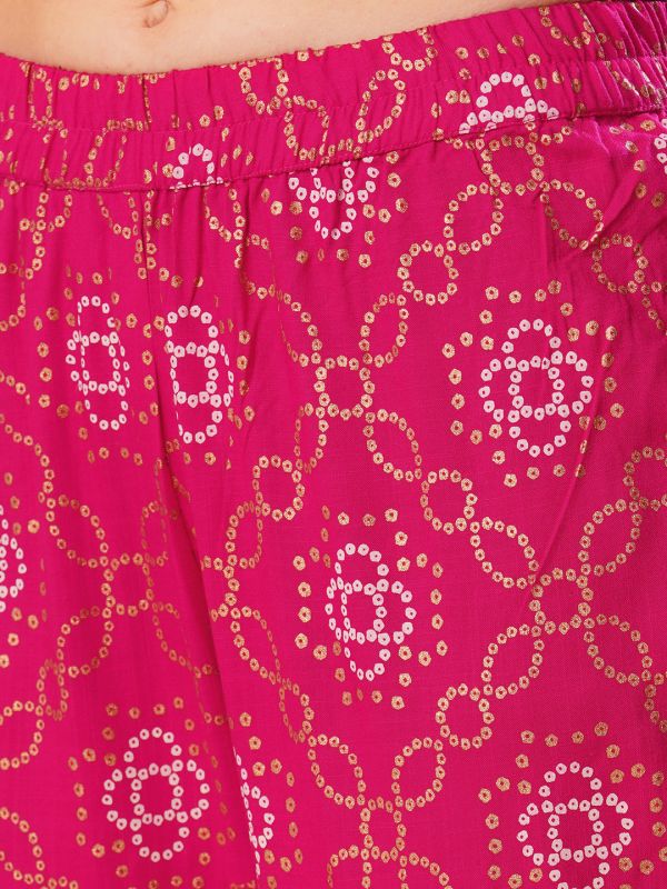 Globus Women Pink Embroidered Yoke A-Line Festive Kurta With Dupatta & Pant Set