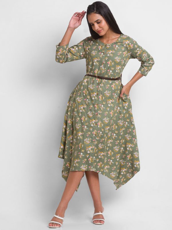 Globus Olive Printed Dress