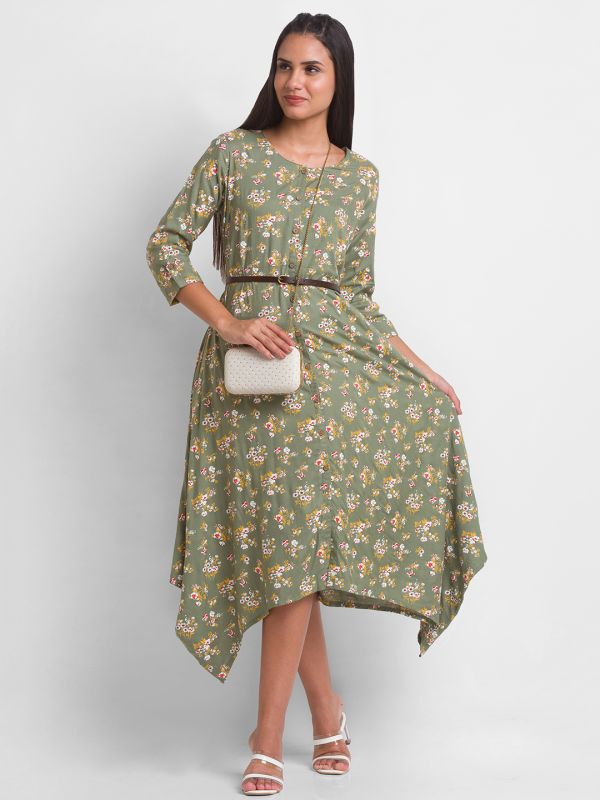 Globus Olive Printed Dress