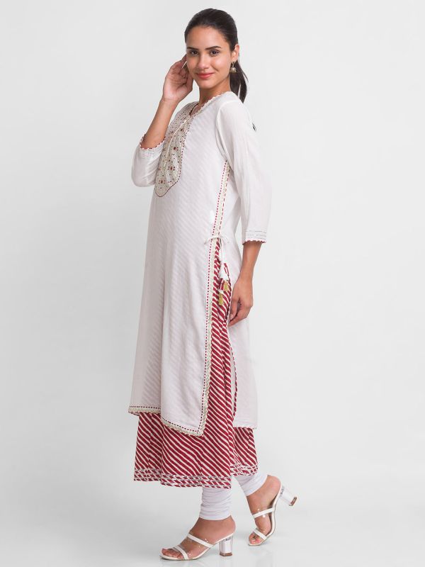 Globus Off White Embroidered Kurta