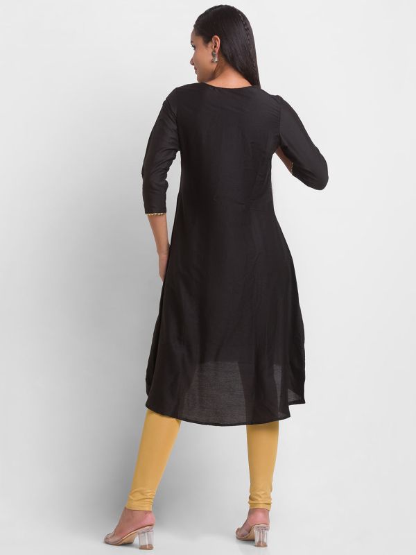 Globus Black Solid Embroidered Kurta