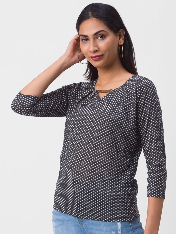 Globus Black Printed Top