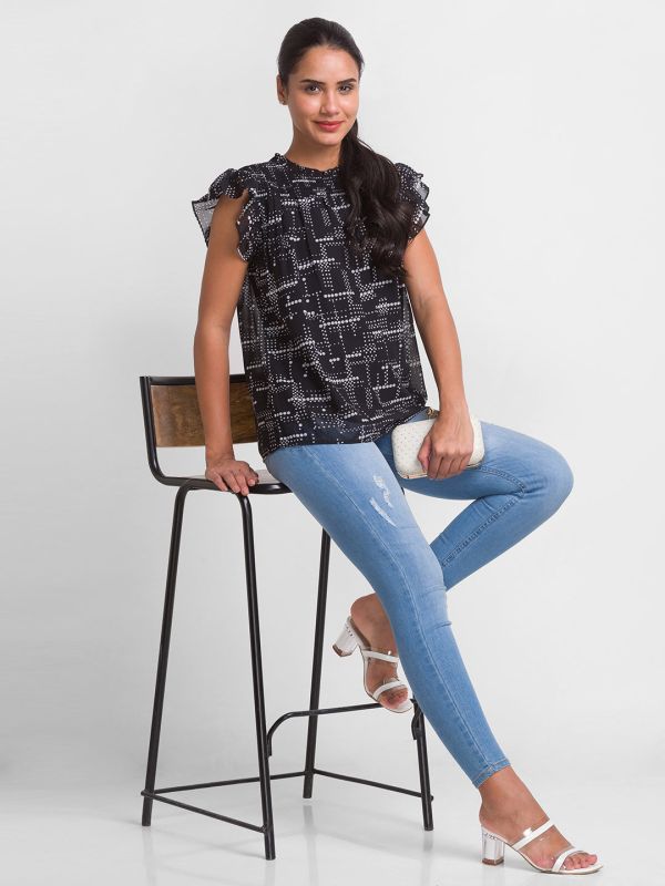 Globus Black Printed Top