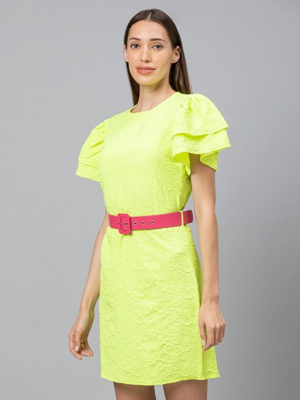 Globus Neon Yellow Self Design Dress