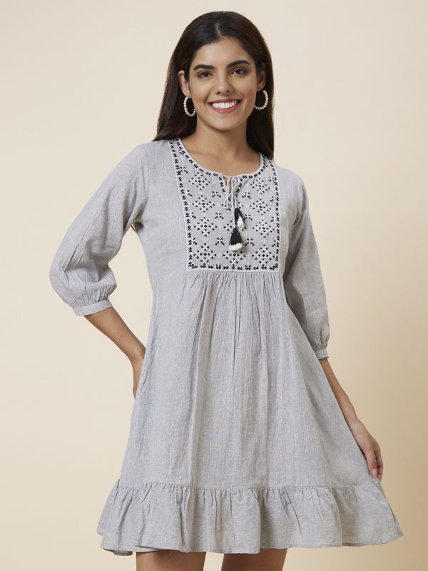 Globus Women Grey Embroidered A-Line Dress