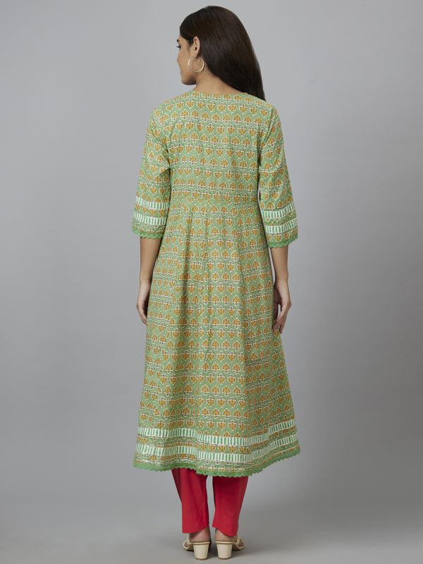 Globus Women Green Printed Anarkali Kurta