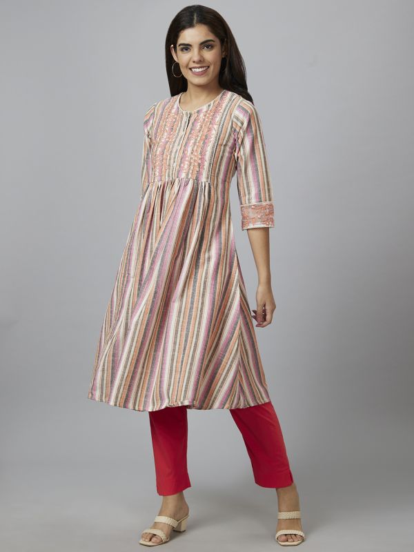 Globus Women Multi Striped A-Line Kurta