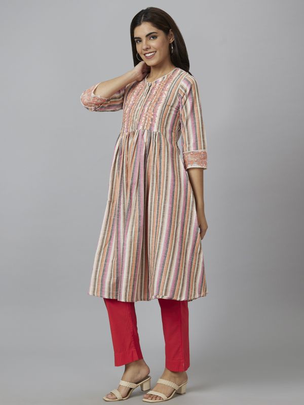 Globus Women Multi Striped A-Line Kurta