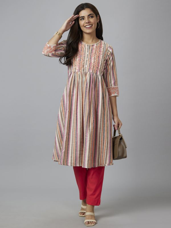 Globus Women Multi Striped A-Line Kurta