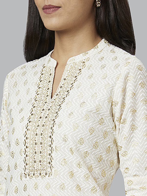 Globus Women Off White Printed Straight Kurta