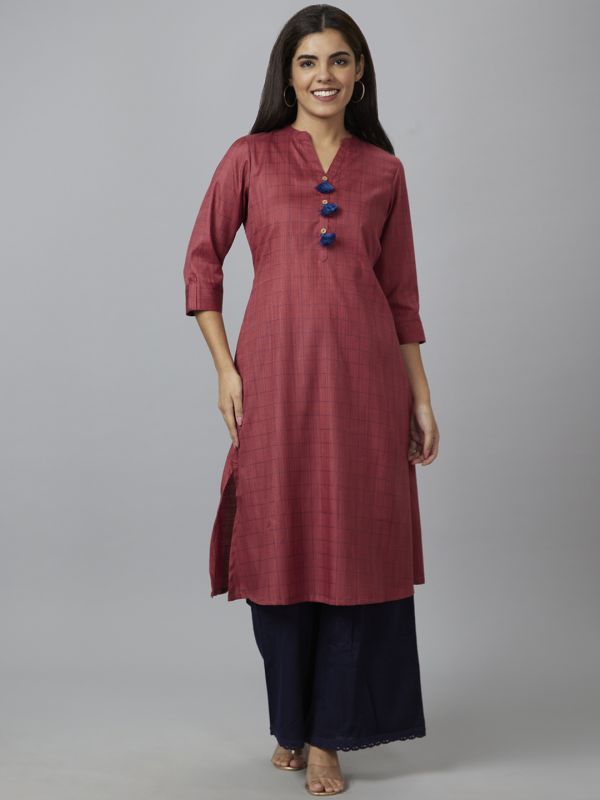 Globus Women Red Checked A-Line Kurta