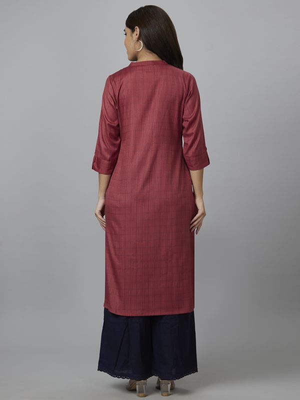 Globus Women Red Checked A-Line Kurta