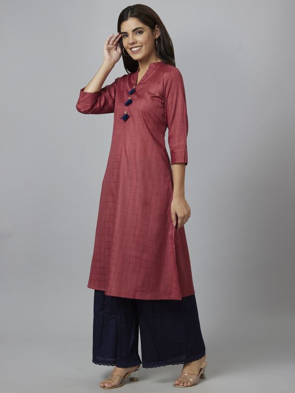 Globus Women Red Checked A-Line Kurta