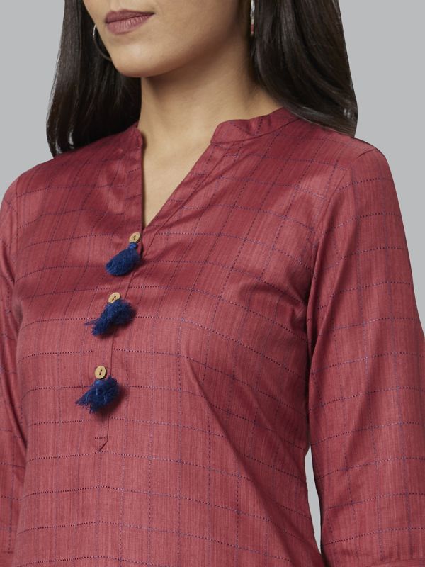 Globus Women Red Checked A-Line Kurta