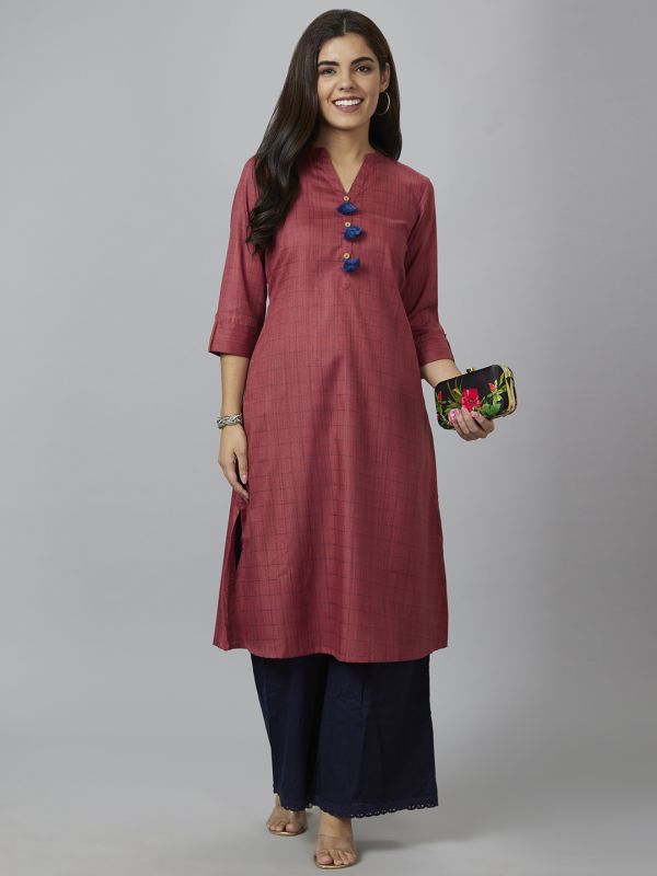 Globus Women Red Checked A-Line Kurta