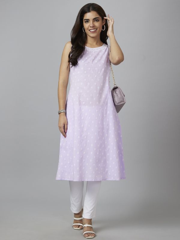 Globus Women Lavender Embroidered A-Line Kurta