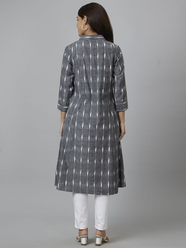 Globus Women Grey Woven Design A-Line Kurta