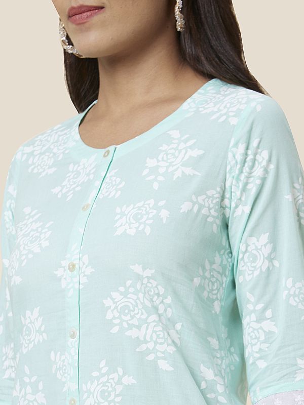 Globus Women Mint Green Printed Straight Kurta