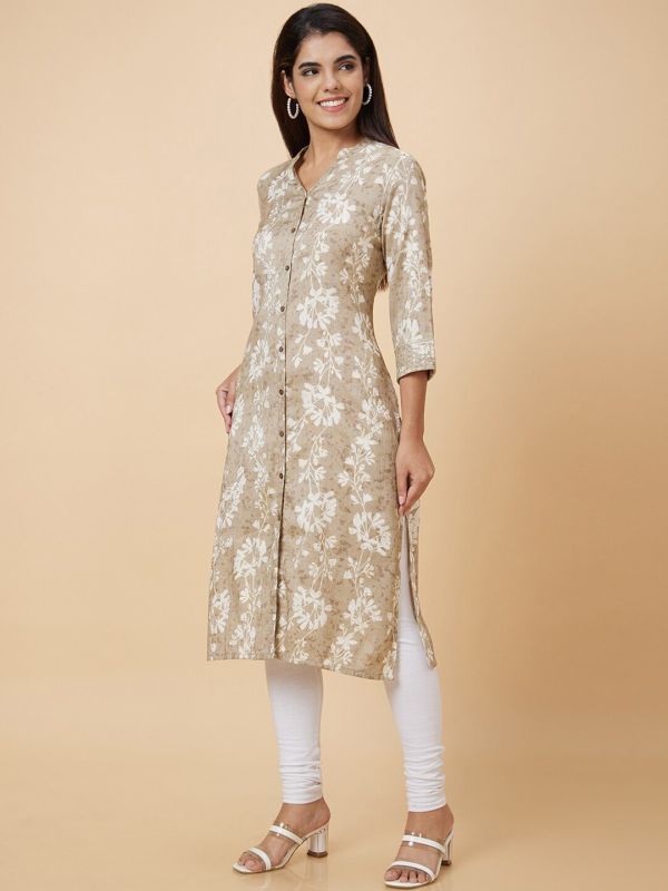 Globus Women Grey Printed Straight Kurta