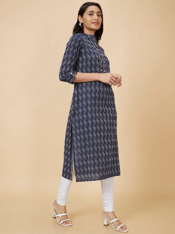 Globus Women Blue Woven Design Straight Kurta