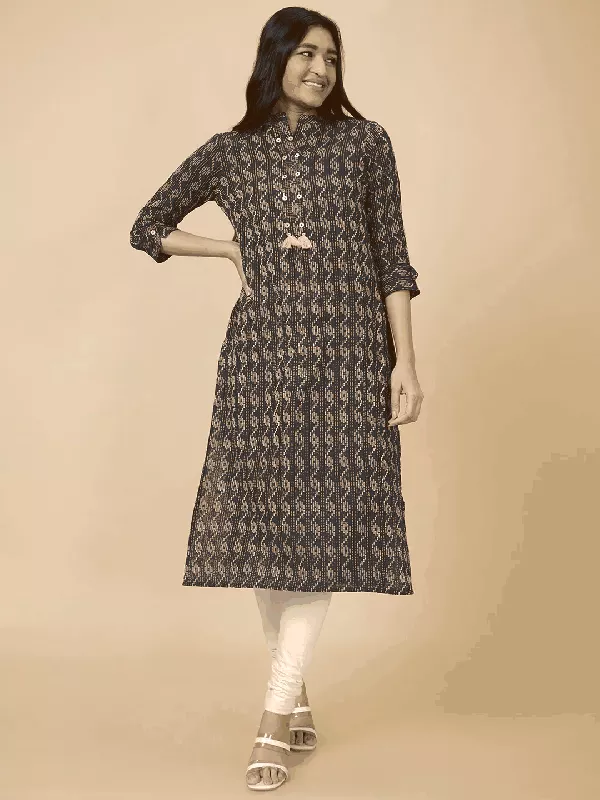 Globus Women Blue Woven Design Straight Kurta