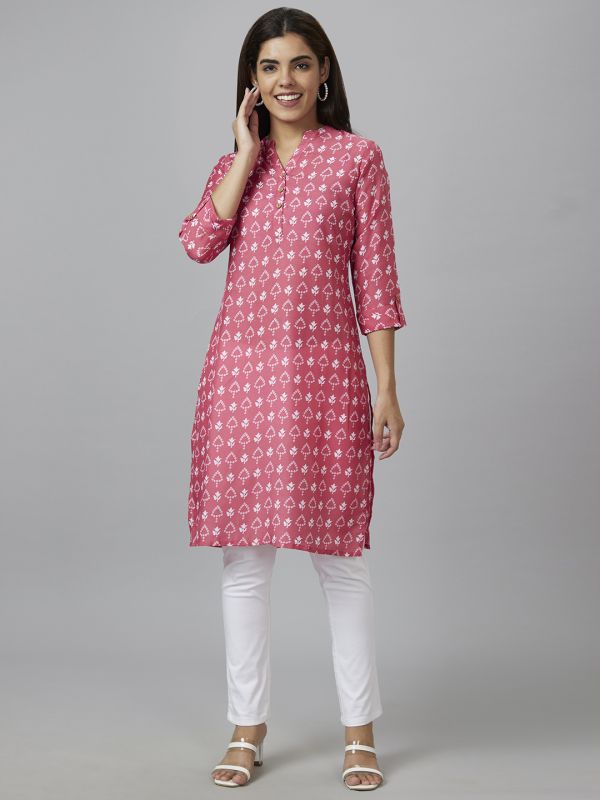 Globus Women Pink Printed Straight Kurta