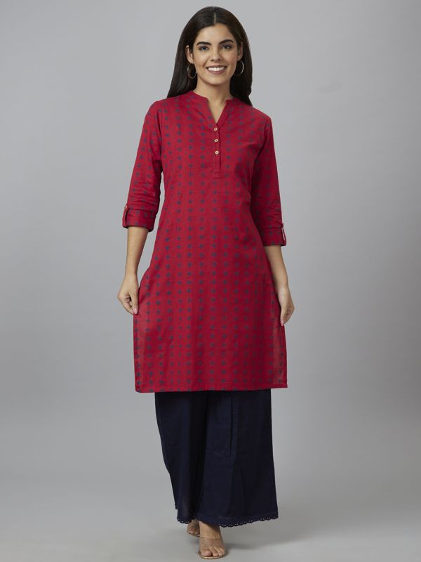 Globus Women Red Printed Straight Kurta