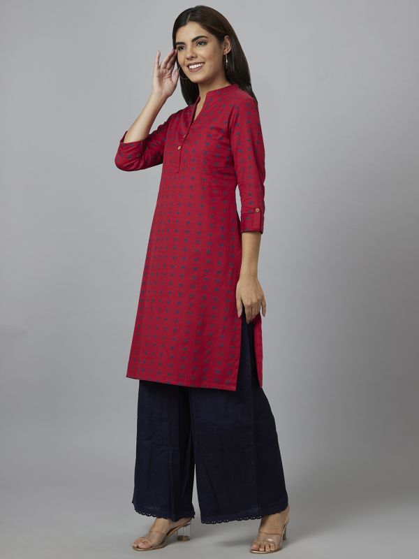 Globus Women Red Printed Straight Kurta