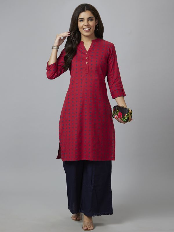 Globus Women Red Printed Straight Kurta