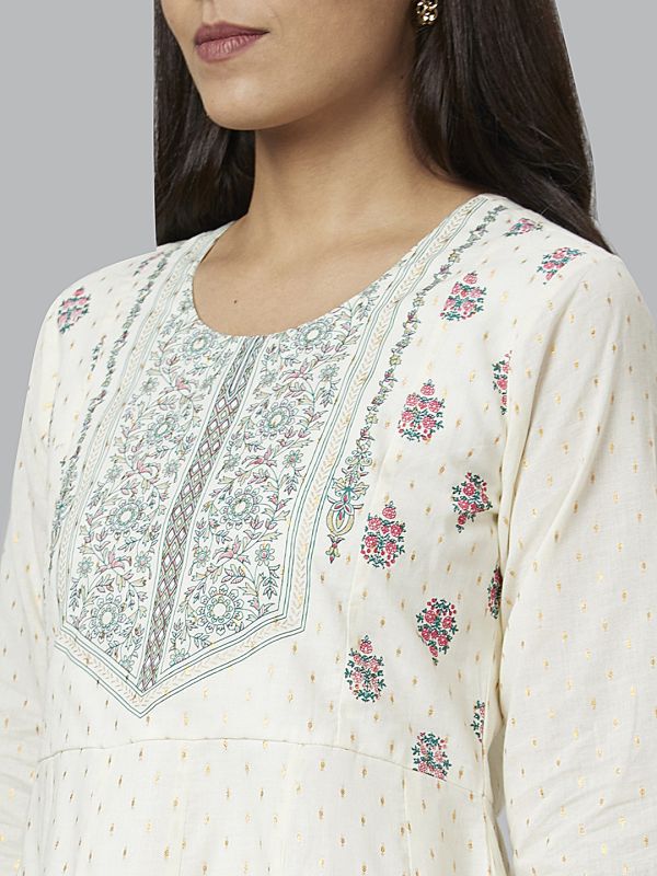 Globus Women Off White Printed Round Neck Anarkali Kurta