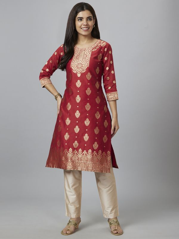 Globus Women Red Printed Straight Kurta