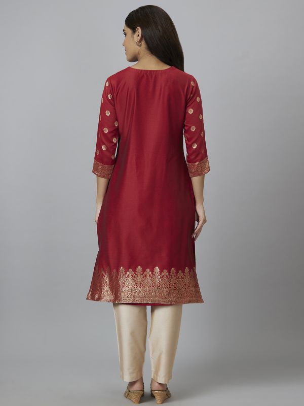 Globus Women Red Printed Straight Kurta