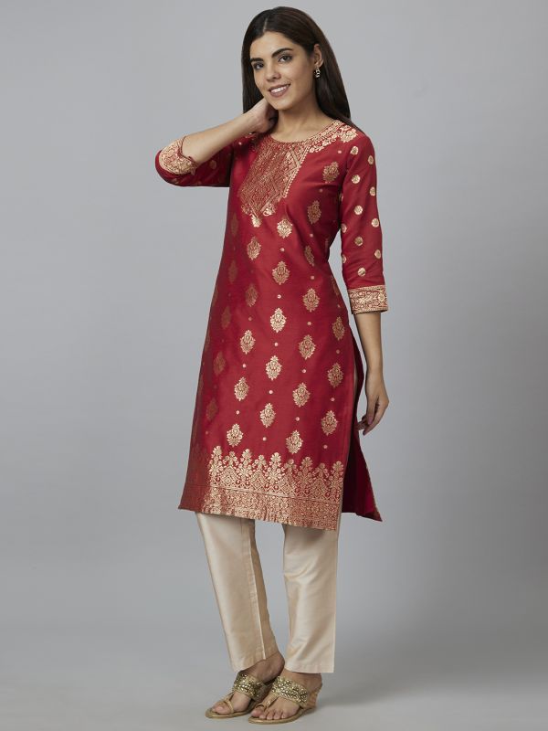 Globus Women Red Printed Straight Kurta