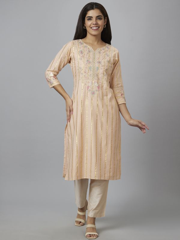 Globus Women Pink Embroidered Straight Kurta