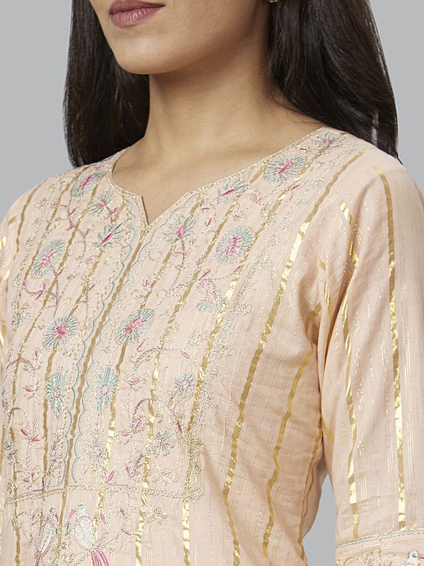 Globus Women Pink Embroidered Straight Kurta