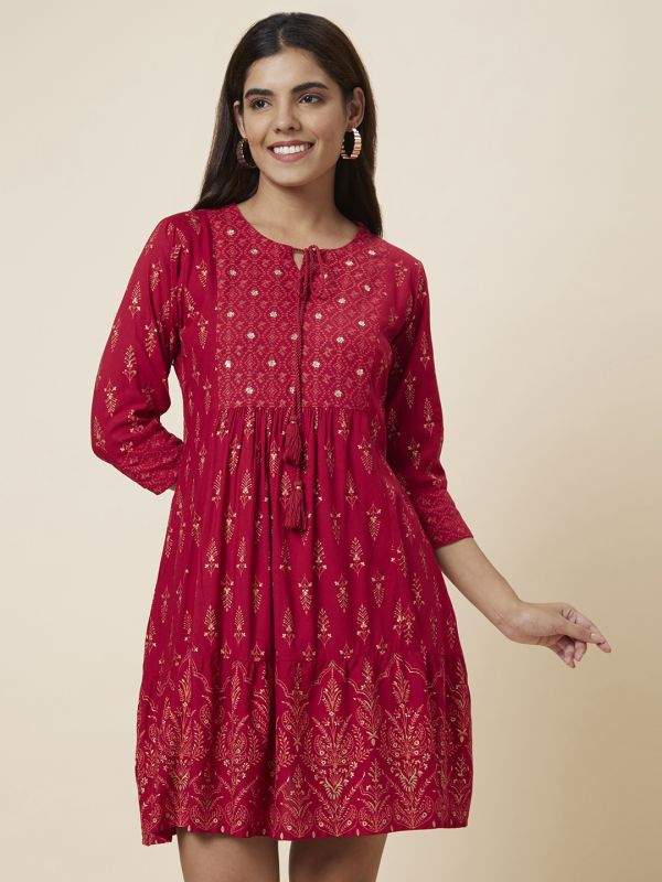 Globus Women Red Printed A-Line Dress