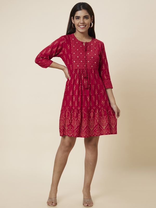 Globus Women Red Printed A-Line Dress