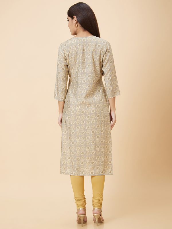 Globus Women Taupe Printed Straight Kurta