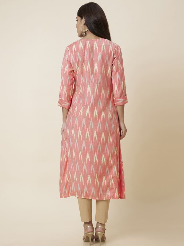 Globus Women Peach Printed A-Line Kurta