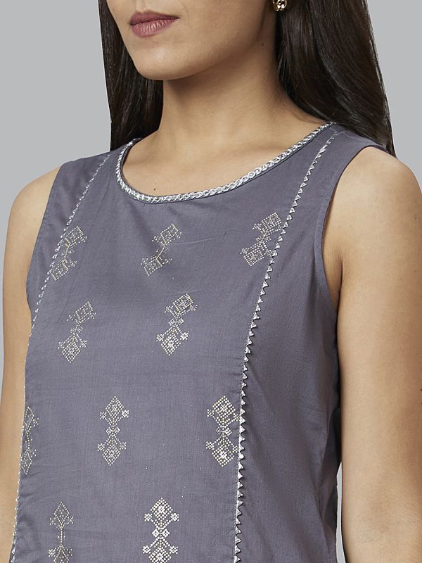 Globus Women Grey Printed Round Neck Sleeveless Tunic