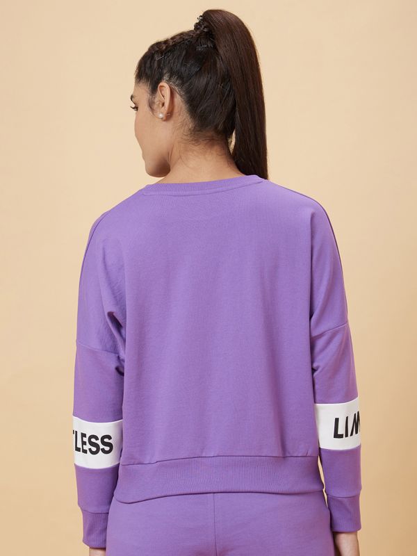 Globus Women Purple Printed Cotton Sweatshirt