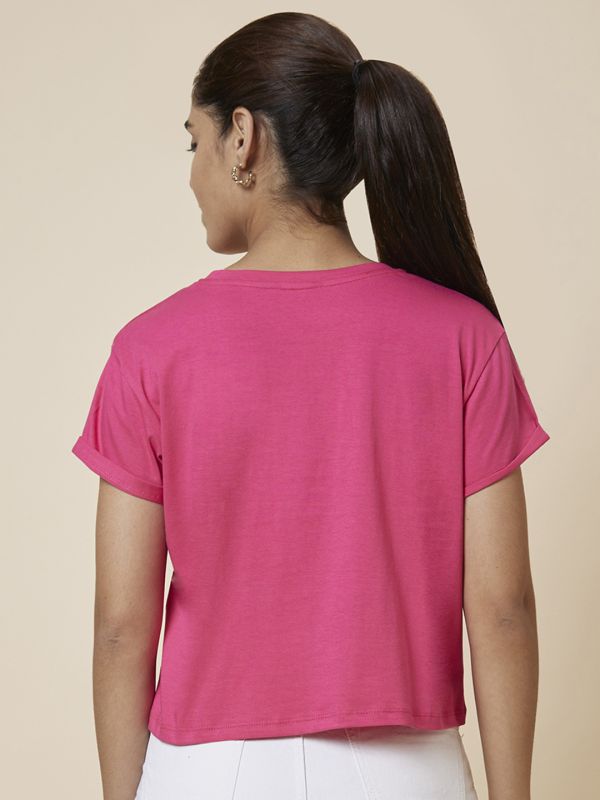 Globus Women Pink Printed Cotton T-Shirt