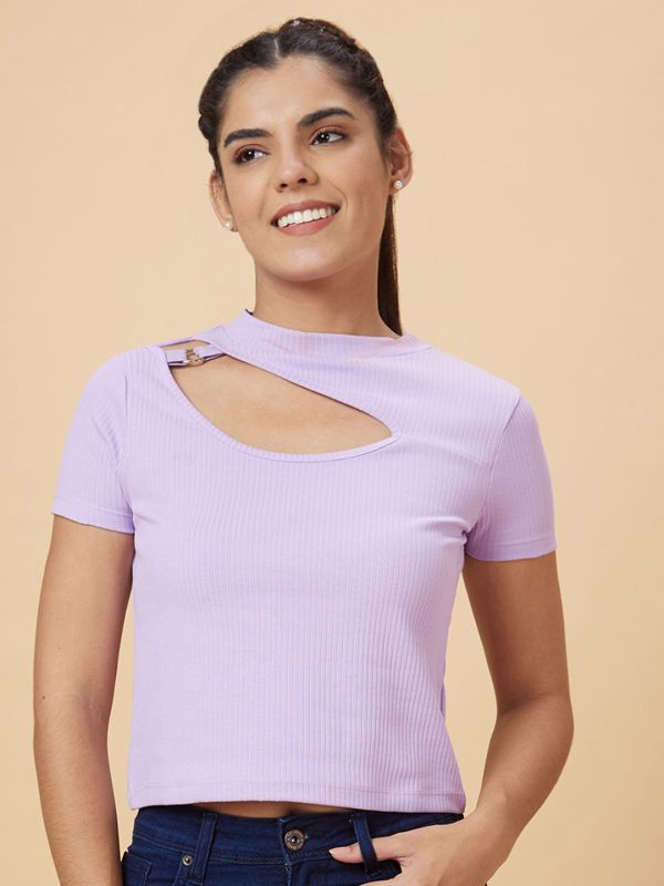 Globus Women Lavender Solid Cotton Top