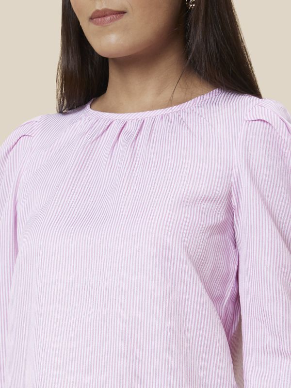 Globus Women Pink Striped Round Neck Top