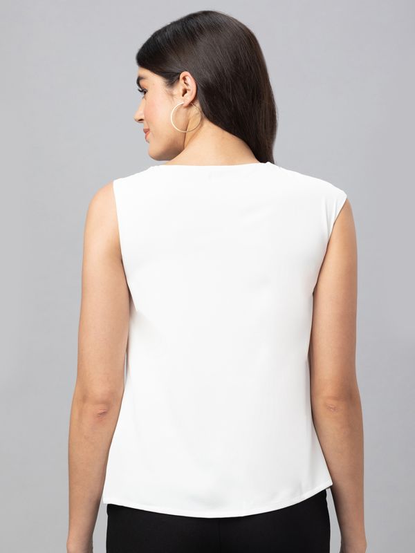 Globus Women White Solid Sleeveless Top