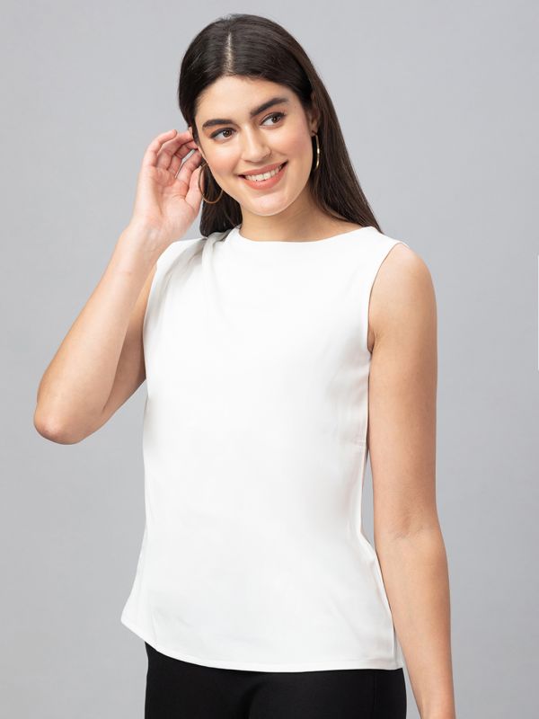 Globus Women White Solid Sleeveless Top