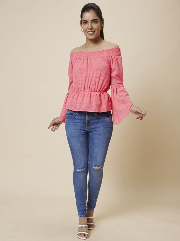 Globus Women Pink Self Design Polyester Top