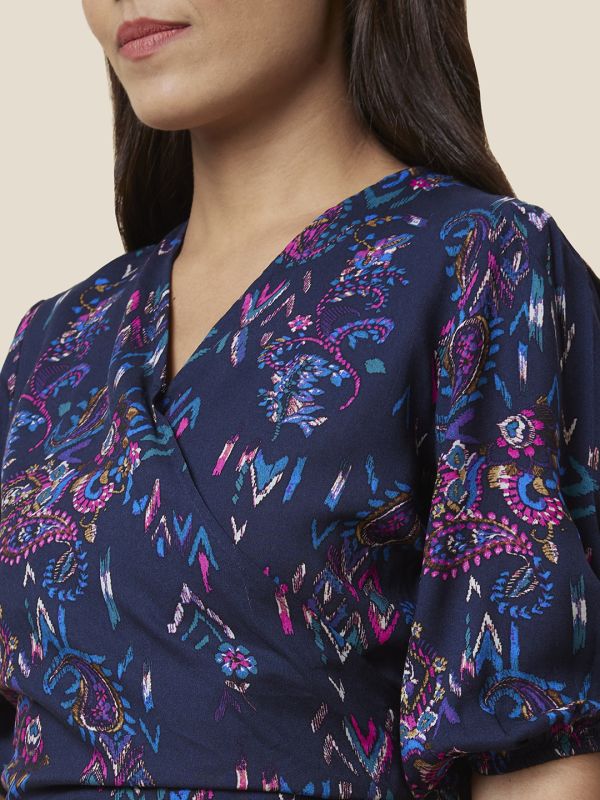 Globus Women Navy Printed Viscose Top