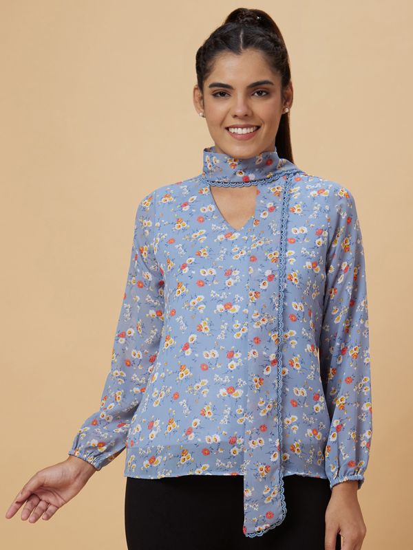 Globus Women Blue Printed Polyester Top