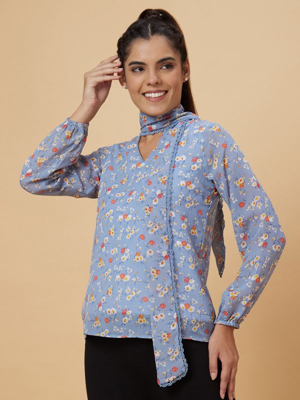 Globus Women Blue Printed Polyester Top